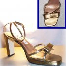 Bronze Leather Pumps Sandals - Ankle Strap wBow - Size 7 NEW - retail $99 - YOUR PRICE $12.99