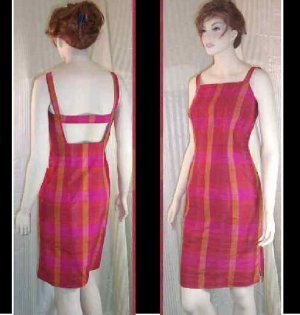 Shantung Silk Backless Dress by Victoria Pappas - Hot Plaid - retail $205 - YOUR PRICE $29.99 - sz 6