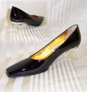 Mirror-brite Black Patent Pumps wAcrylic Heel by Hitsman - Retail $117 - YOUR PRICE $19.99 - sz 7