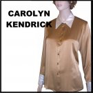 Caroline Kendrick Old Gold Silk Blouse wCream French Cuffs - $29.99 - retail $145 - sz 8