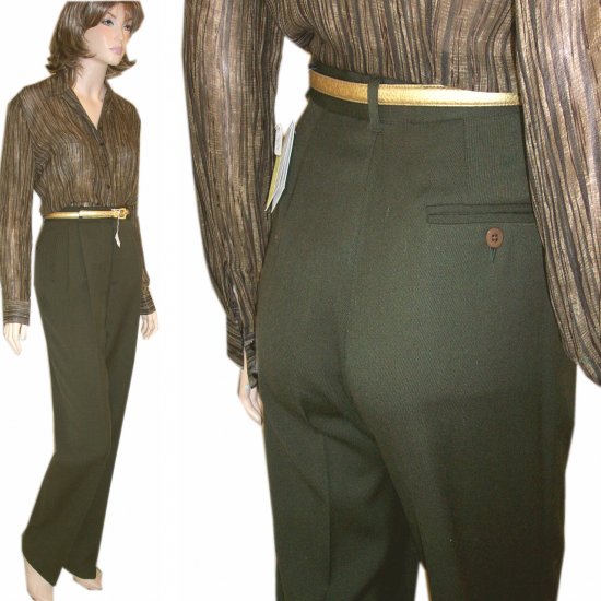 Barry Bricken Dark Green Gabardine Hem-to-measure pants $29.99 * sz 4 * Retail $196