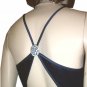 sz S - 80s Navy Satin-Velvet Halter Cocktail Dress - UNWORN Rhinestones