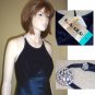 sz S - 80s Navy Satin-Velvet Halter Cocktail Dress - UNWORN Rhinestones