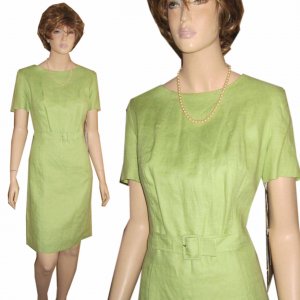 80s "Mod" Lime Linen Dress - UNOWN orig $250 by Kelly Graham - sz M