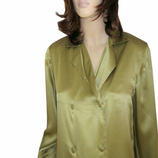 ANN MAY Liquid Silk Double-Breasted Blouse MSRP $165 - sz S - Peridot Green