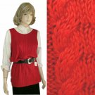 Red Cable Knit Tunic Sweater Shell by Dana B & Karen - size M - Retail $118