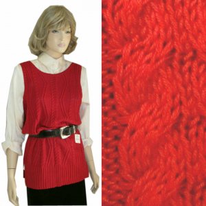 Red Cable Knit Tunic Sweater Shell by Dana B & Karen - size M - Retail $118