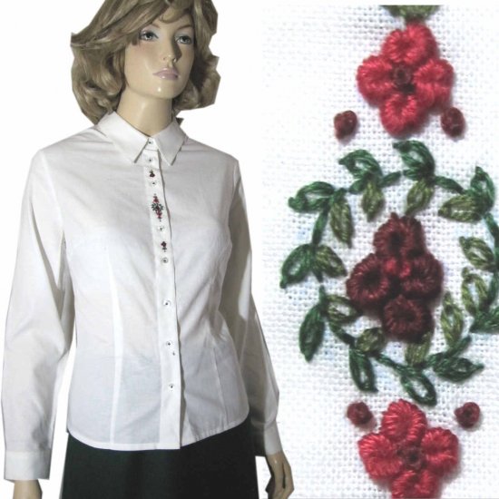 sz Med HAMMERSCHMID Bavarian Trachten Embroidered Shirt Blouse $35.99