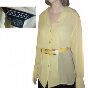 sz M-L Delicious Lemon Yellow Silk Button-Down Blouse - $29.99 - List Price $140