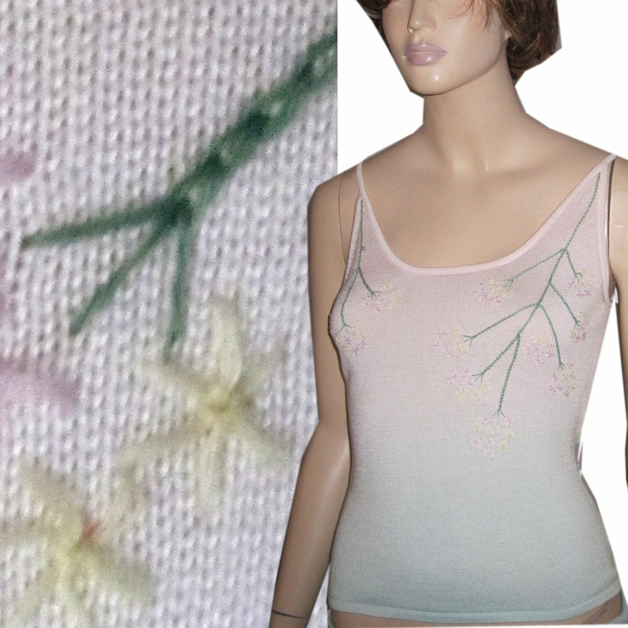 sz M Embroidered Knit Camisole Top in Pastel by Christine Phillipe