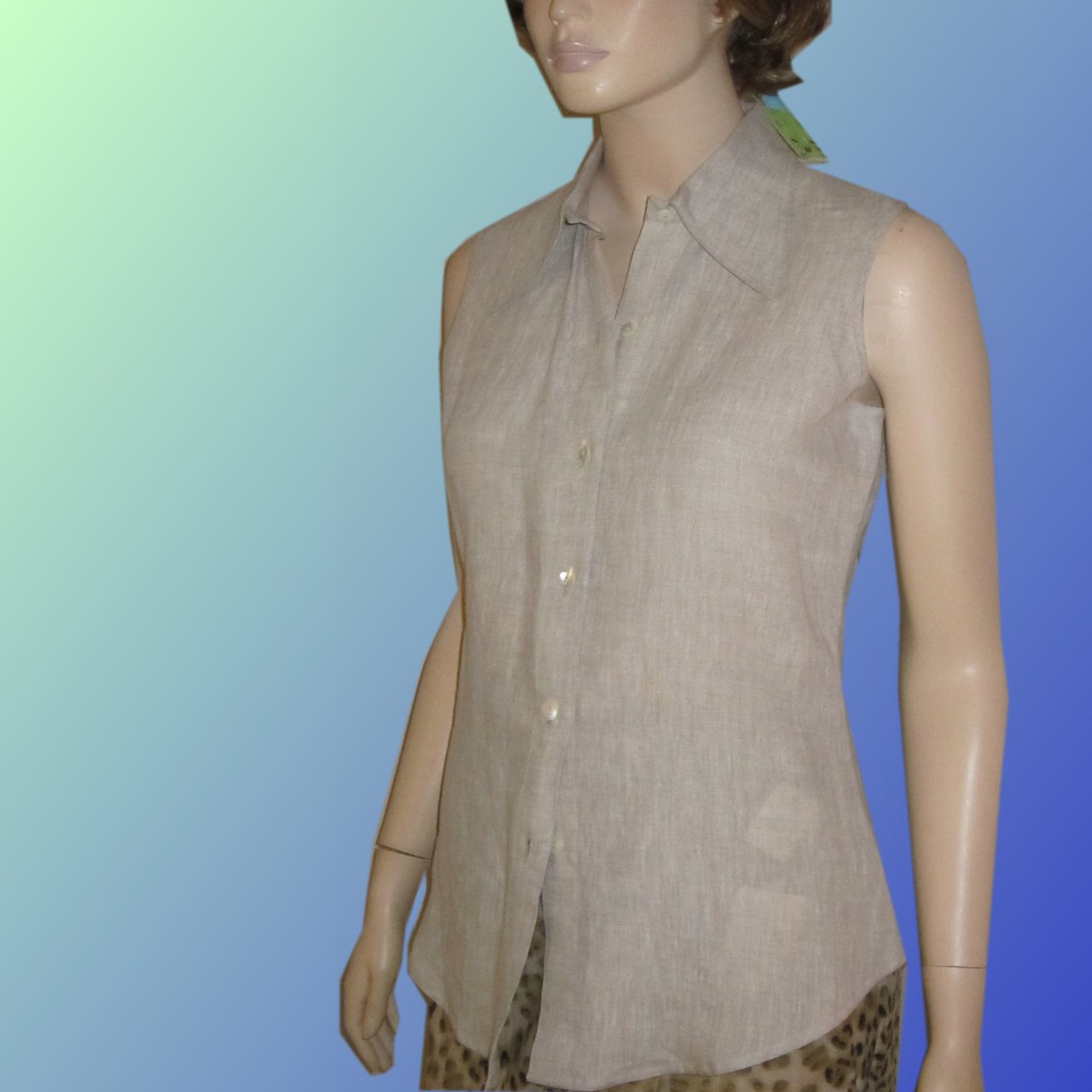 sz XS VAN TISSE Natural Stone Linen Sleeveless Blouse $19.99