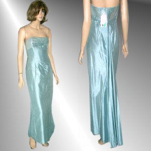 JESSICA McCLINTOCK Shantung Silk Strapless Fishtail Gown in Ice Blue - Bust 32"