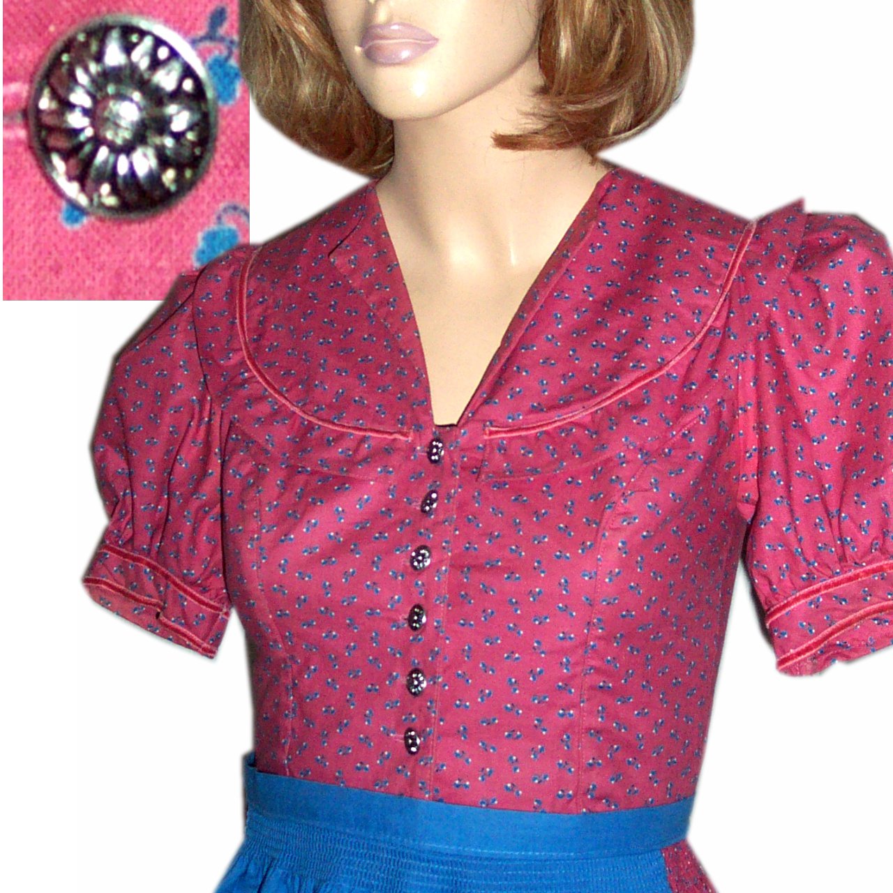 Prairie Dress Bavarian Dirndl - Trachten Buttons - OKTOBERFEST Pink Calico Bust 33