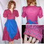 Prairie Dress Bavarian Dirndl - Trachten Buttons - OKTOBERFEST Pink Calico Bust 33