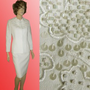 Glorious JOHN MEYER Formal White Suit - Beads Sequins Embroidery - 10 PETITE