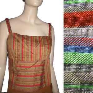 sz S RIALTO by Joy Perreras - Camisole Sleeveless Blouse Top in Multi Color Linen Seersucker