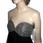 New SILK CHIFFON Empire Baby Doll STRAPLESS Dress Black wSilver by Molly New York - size 4
