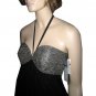 New SILK CHIFFON Empire Baby Doll STRAPLESS Dress Black wSilver by Molly New York - size 4