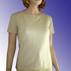 BELFORD Designer "Sailor" Cotton Sweater - Short sleeve - Beige & white Ladies Small