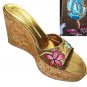 ALBANO Italian Cork Sole WEDGE PLATFORM Slide Shoes Embroidered 5.5