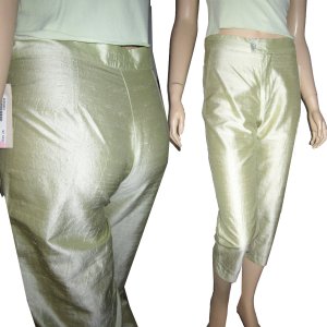 Celery Green Thai Silk Crop Pants by A. GOLD E. Waist 29" $19.99 Retail $124