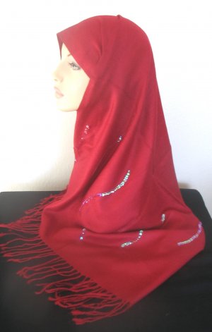 Sequin Style Pashmina Hijab - Rouge