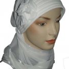 Flower Premade HijabiCap - White