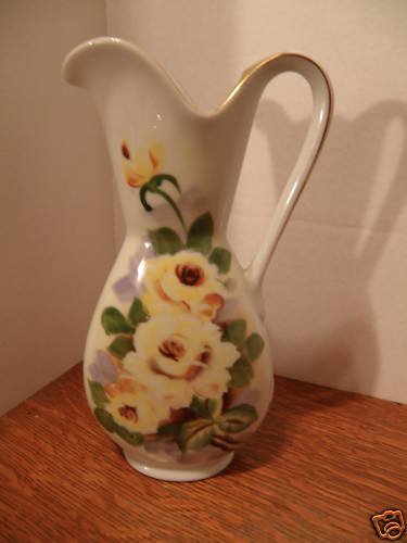 Vintage Porcelain Pitcher with Roses & Liquid Gold Trim