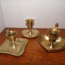 3 Small Hand Held Brass Tapered Candle Holders
