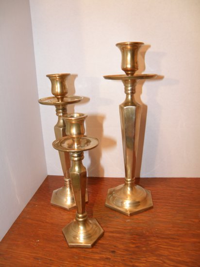 Set of 3 Tapered Brass Candle Holders