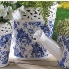 Blue Floral Planter Set with Matching Watering Can