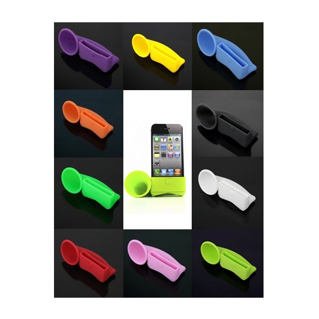 Silicone Horn Stand Amplifier Speaker for iPhone 4G BLK