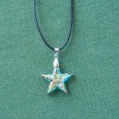 Murano Style Glass Aqua Multi Color Star Pendant Necklace