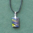 Dichroic Glass Murano Style Rectangle Yellow Blue Silver Pendants Necklace