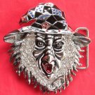 Woodoo Silver color 3D Head with Rhinestone metal belt buckle
