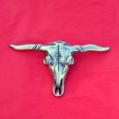 Western Longhorn Steer Skull 3D Pewter Color Belt Buckle