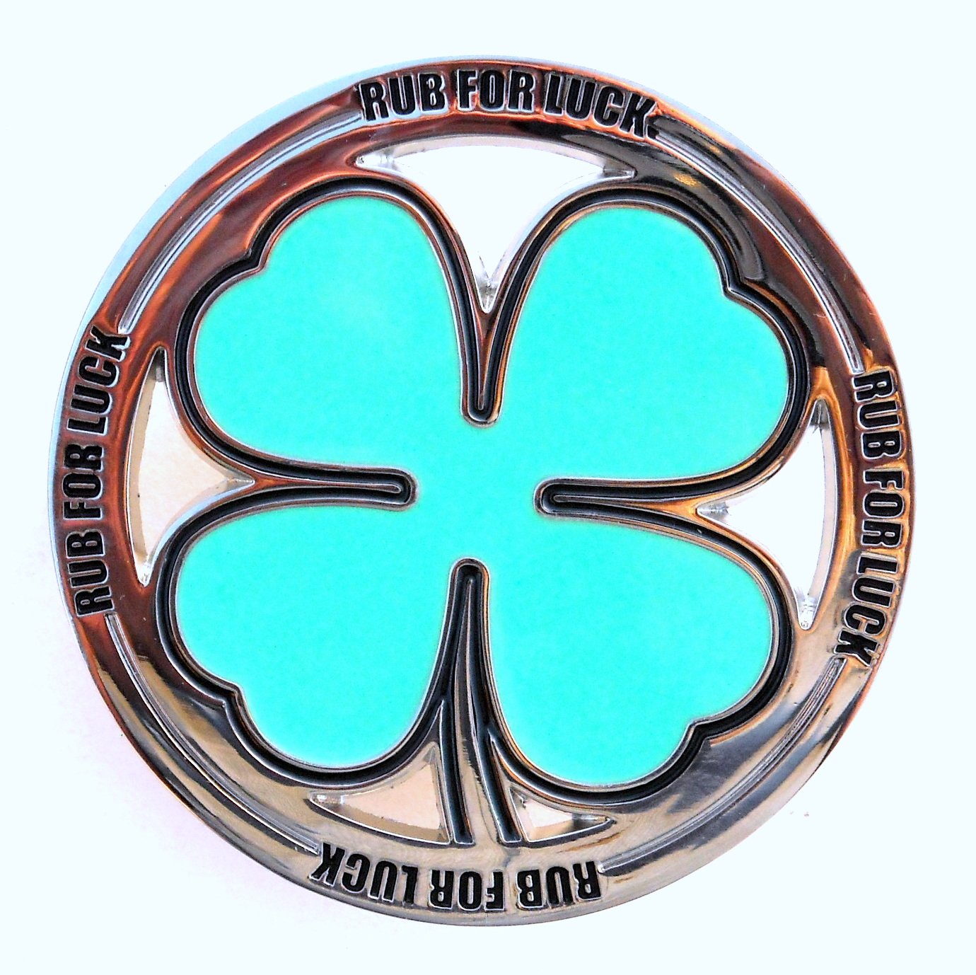 Shamrock Rub For Luck Four Leaf Clover Belt Buckle