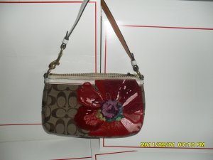 Coach Preowned Small Khaki Signature Fabric with a Flower Hand Bag