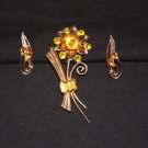 Vintage Brooch Earrings  Daisy Vermeil Parure 1940s