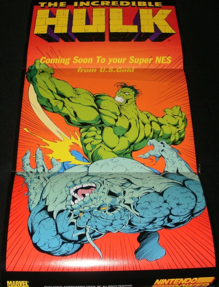 The Incredible Hulk Poster - Nintendo Power August, 1994 - Never Used