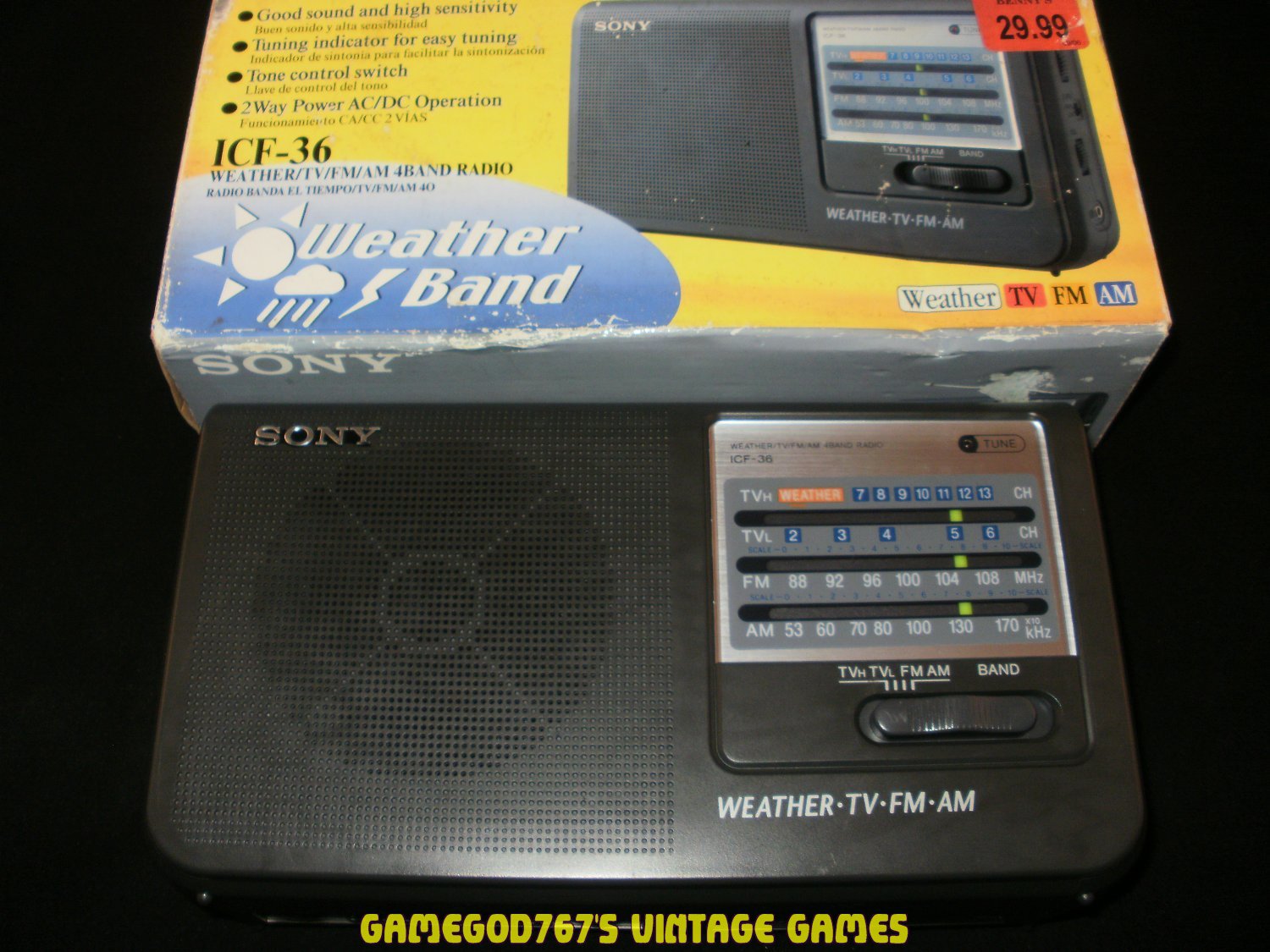 Sony ICF-36 Portable AM/FM/TV/Weather Radio - Complete In Box CIB
