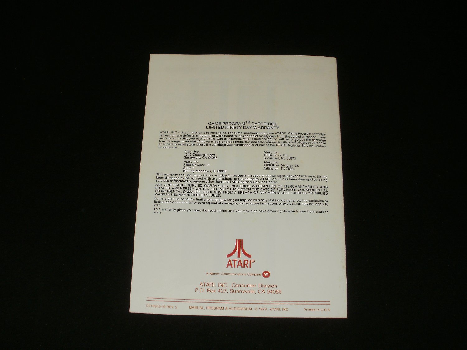 Asteroids - Atari 2600 - 1979 Manual Only