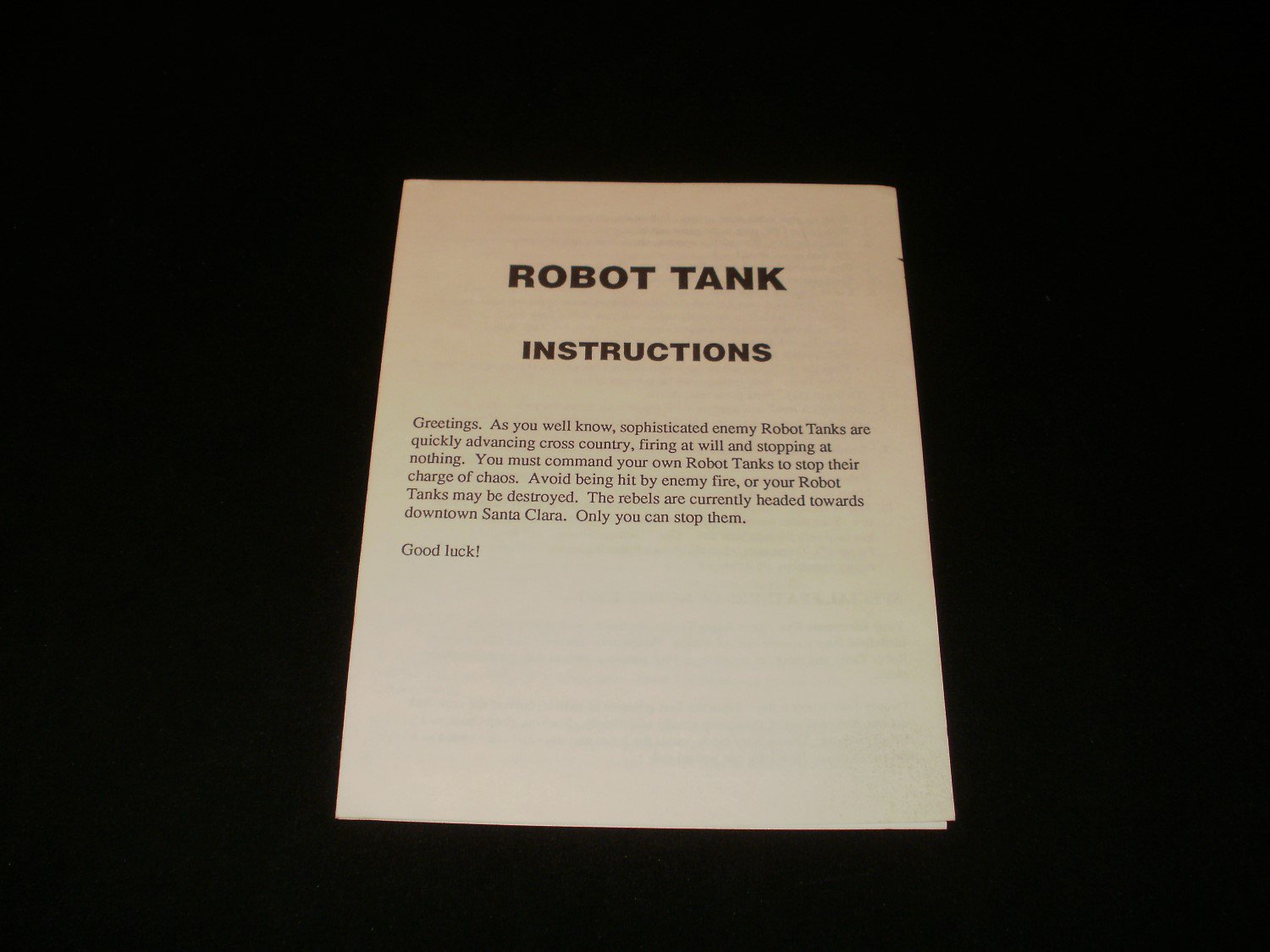 Robot Tank - Atari 2600 - 1987 Manual Only