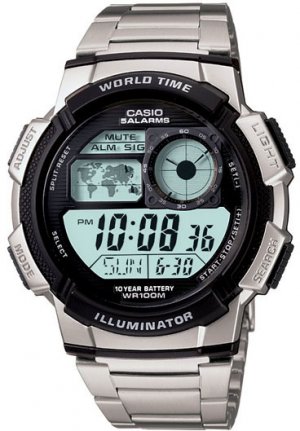 Casio World Time Watch with World Map AE1000WD-1 Steel New