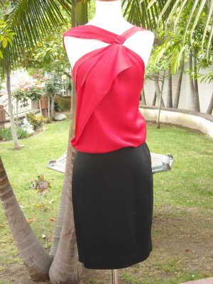 BCBGMAXAZRIA Draped RED/BLACK Contrast Dress 4 NWT $198
