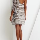 $348 BCBG OneShoulder Cocoa Chiffon Rhinestone Dress 10