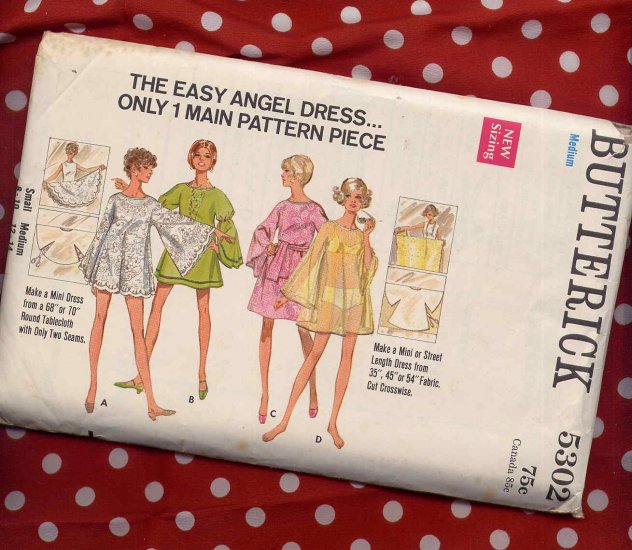 Sassy Mod 60's Angel Sleeve or Tablecloth Dress Butterick 5302 Vintage
