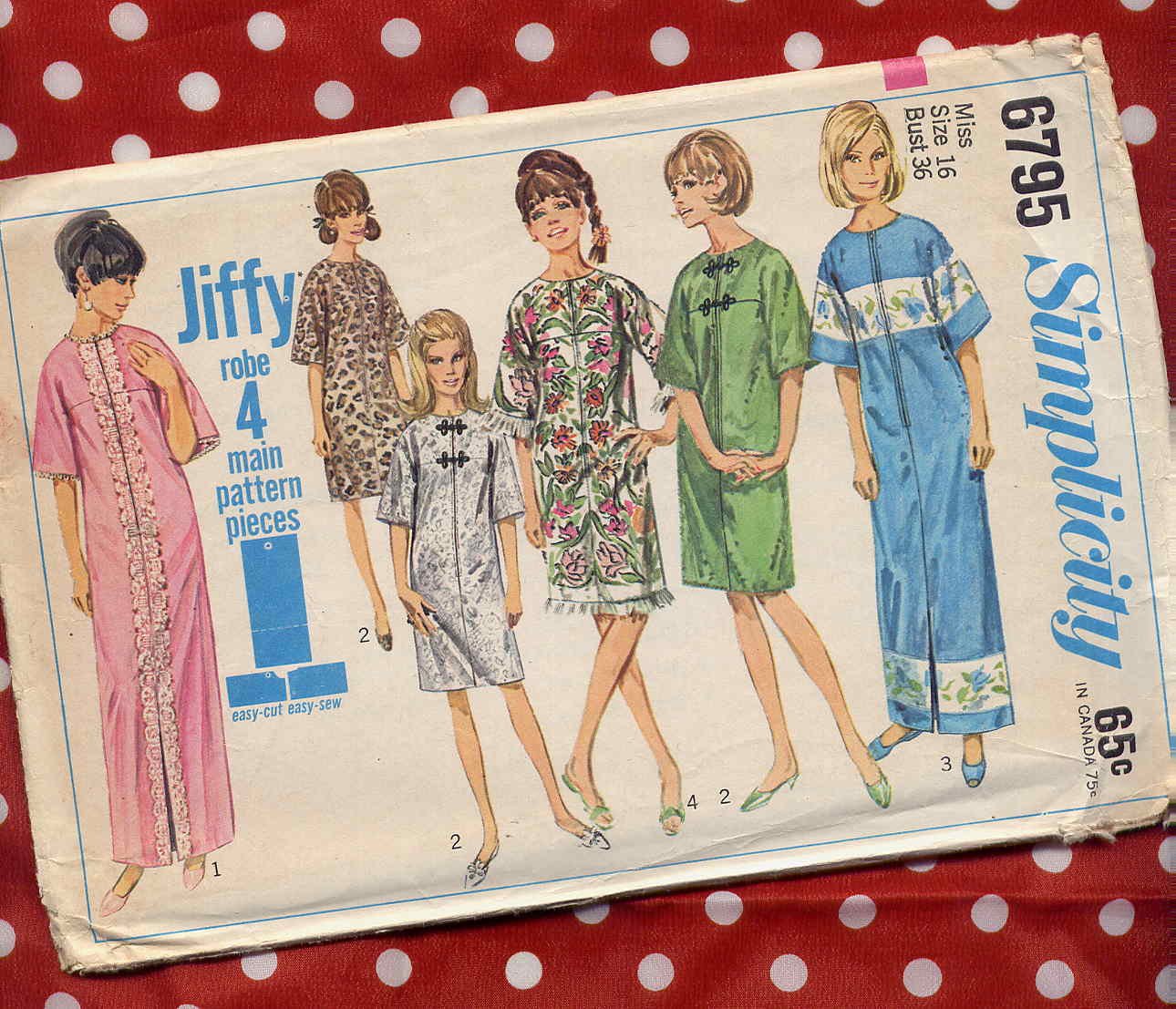 60's Mod Jiffy Bath Towel Robe Vintage Pattern Simplicity 6795 Bust 36