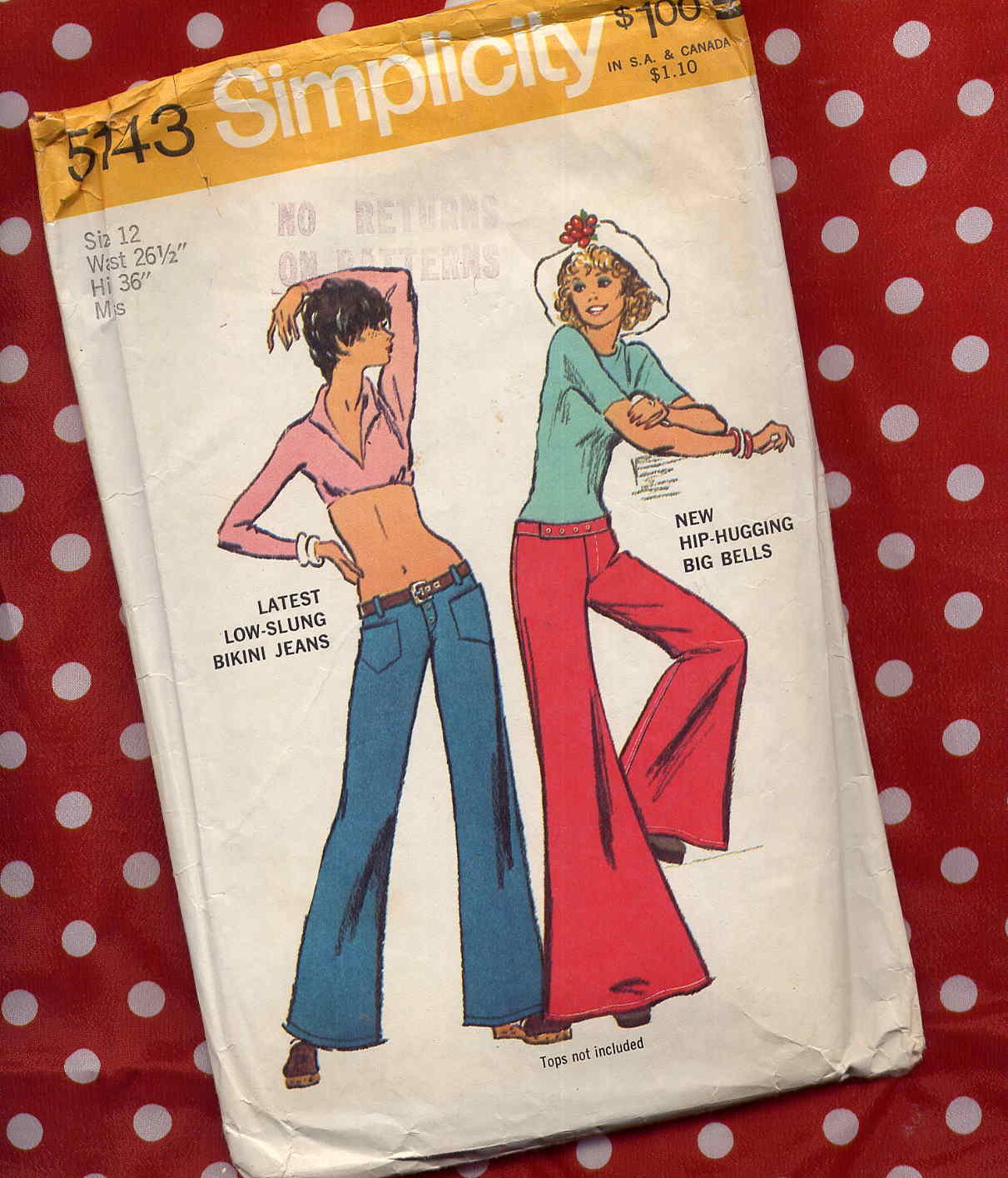 Mod 70s Low Slung Bikini Jeans or Big Bells Vintage Simplicity 5143 ...