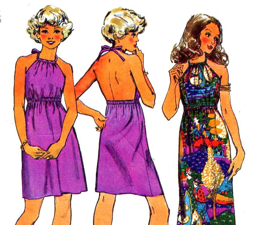 1970s Simplicity 9927 Jiffy Easy Sew Backless Halter Dress Vintage